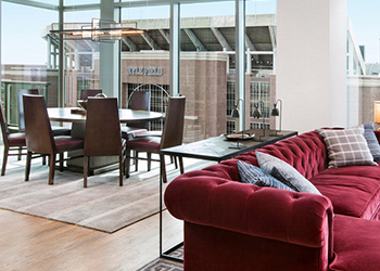 The Texas A&M Hotel and Conference Center has views that overlook Kyle Field and the Texas A&M University campus.